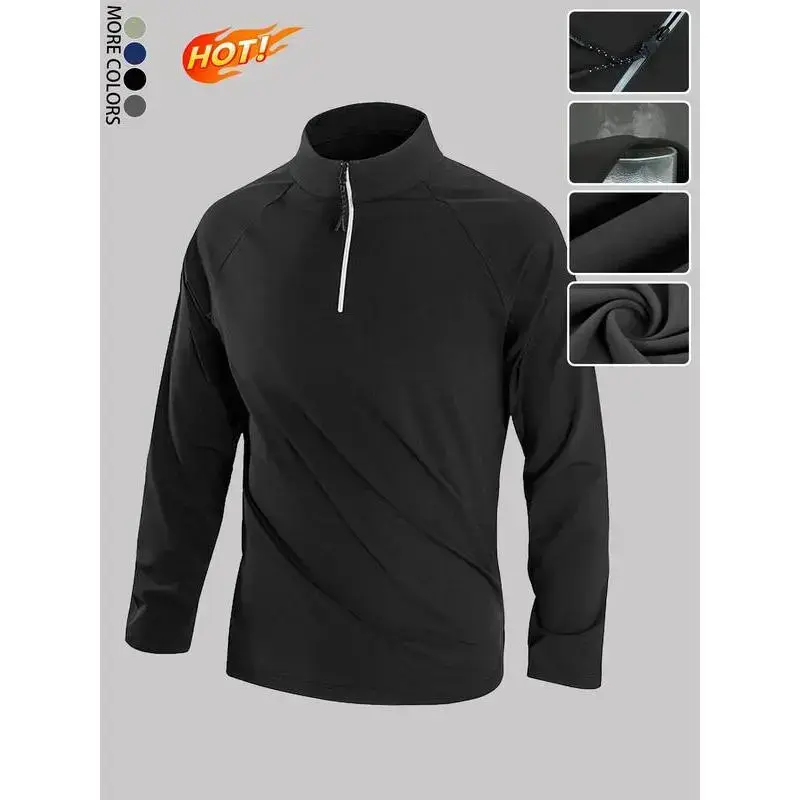 Men's Half-Zip Quick-Dry Long Sleeve T-Shirt, Moisture-Wicking & Sun Protection, UV Upf SPF Performance Tee for Gym & Outdoor Activities Men's Half-Zip Quick-Dry Long Sleeve T-Shirt, Moisture-Wicking & Sun Protection, UV Upf SPF Performance Tee for Gym & Outdoor Activities