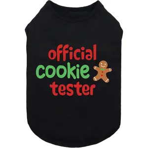 Official Cookie Tester Funny Dog Shirt, Christmas Dog Clothes for Small Dogs Boy Girl, Holiday Doggy Tshirt, Pet Outfit, Gingerbread, Black, Red, Green, Medium