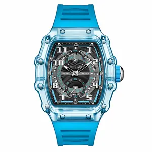 Men's Luxury Barrel-shaped Transparent Waterproof Quartz Watch for Outdoor, Back to School, Parties, Daily,Ideal Birthday,Design Watch,Men's Business Fashion Watch