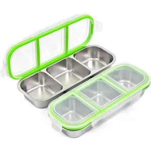 Snack Containers with , 2 count Stainless Steel 3-Compartment Snack Box, Divided and Leak-Proof Design for Take-Out Condiments and On-the-Go Snacks