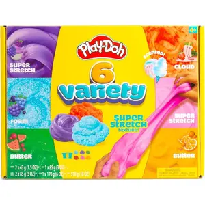 Play-Doh 6 Variety Compounds - Super Stretch, Play Foam, Butter & Cloud, Scented Collection (Strawberry, Grape, Cotton Candy, Blue Raspberry, Watermelon, Citrus), 1.5-6 oz. Each