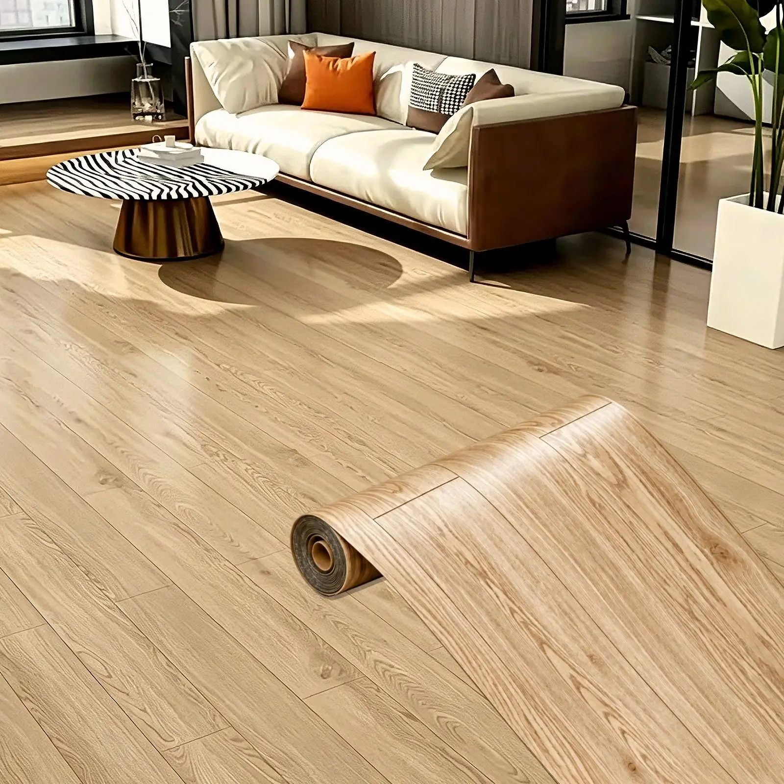 Yipscazo Thick Wood Grain Peel and Stick Vinyl Flooring Roll, 40cm×300cm(15.7in×118in), Waterproof Wear-Resistant Self-Adhesive PVC Sheet for Modern Home Decor, Indoor Apartment Bedroom DIY Renovation