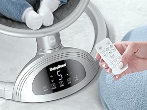 BabyBond Bluetooth Baby Swing for Boys & Girls, Remote Control , 5-Point Harness, 5 Sway Speeds & 10 Lullabies, Portable Swing for Infants, Indoor/Outdoor Use - Grey Baby Rocker for Toddler, Ideal Christmas Gifts for Babies