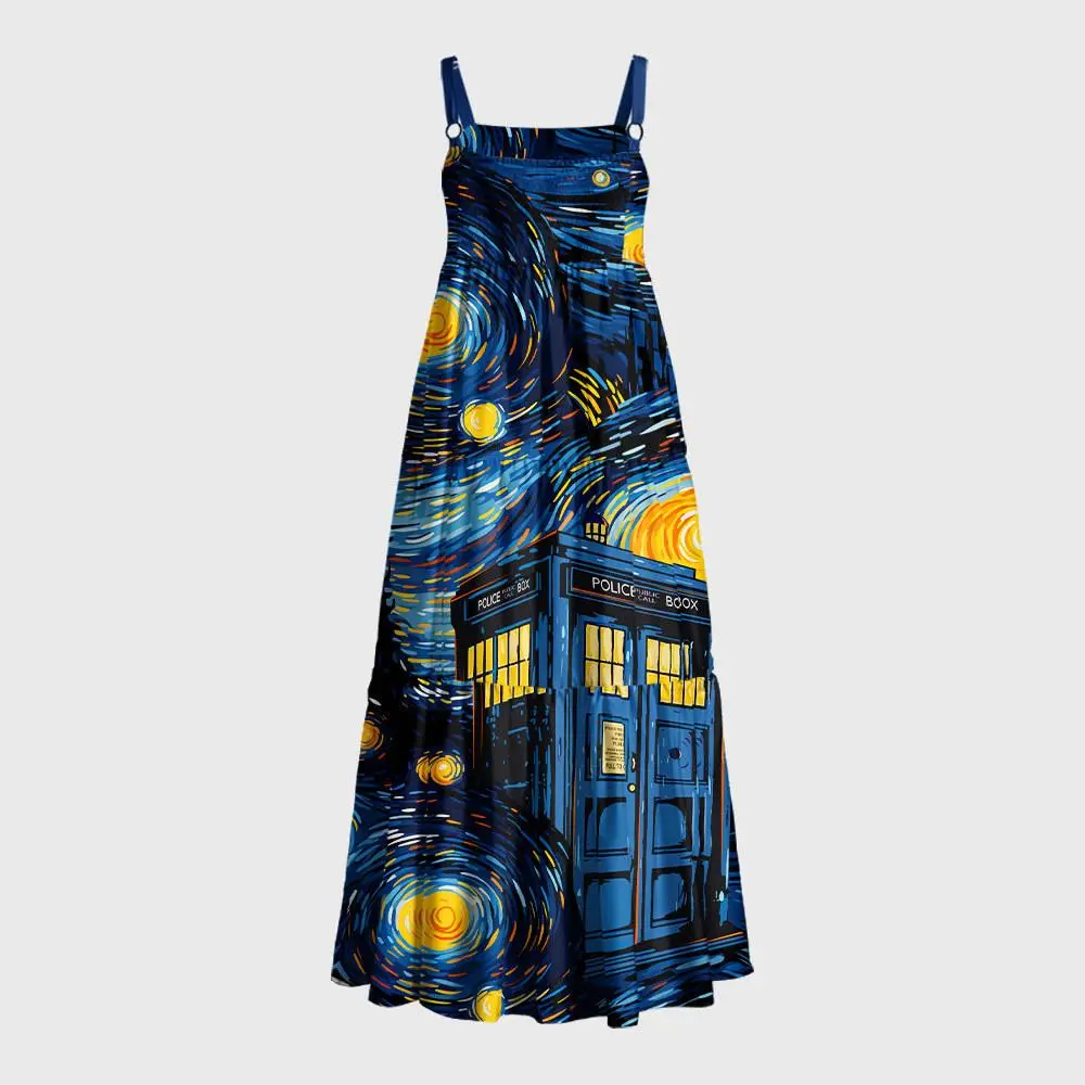 Starry Night Phone Booth Geek Tiered Cami Maxi Dress