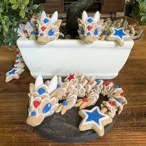 Cinderwing3D Star Cookie Dragon 3D Printed Decoration - Articulating Design with Colorful Eyes & Pink Accents for Home Decor Glam