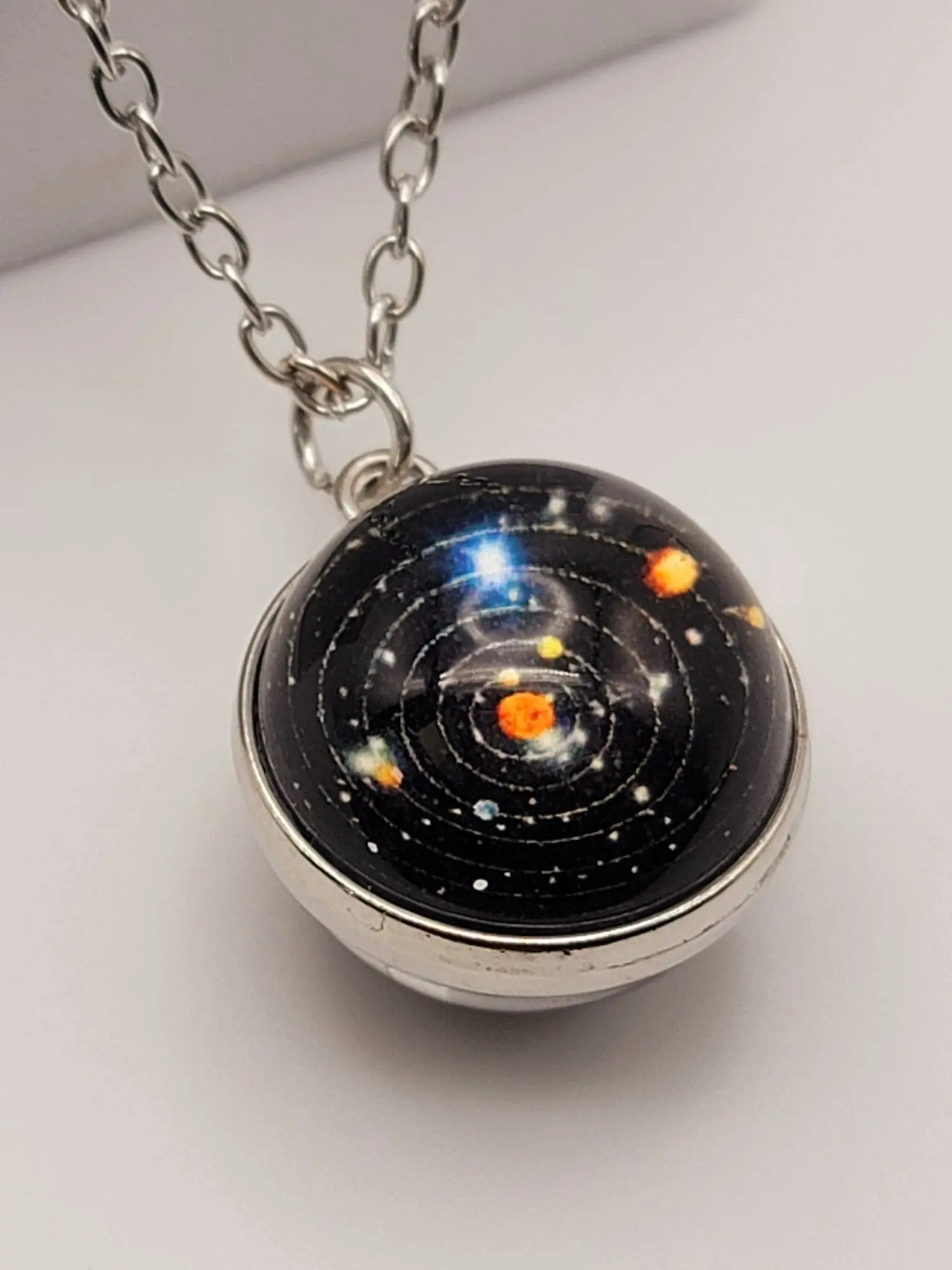 Universe Galaxy Necklace, Nebula Double-sided Glass Ball Pendant Necklace