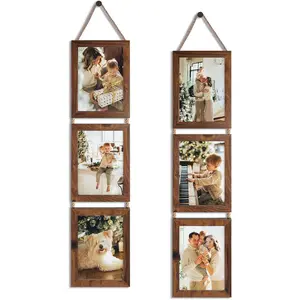 5x7 collage picture frame, 6-openings hanging picture frame set, for displaying 5x7inch pictures, suitable for wall decoration, vintage walnut brown, 2-pack