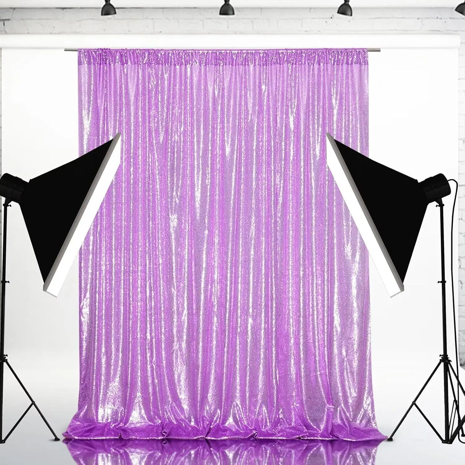 Lavender Sequin Backdrop Curtain - 1Pc 4ftx8ft Polyester Shimmer Wall Backdrop, Banners for Business, Wedding, Party Decorations, Sequins Backdrop Decoration