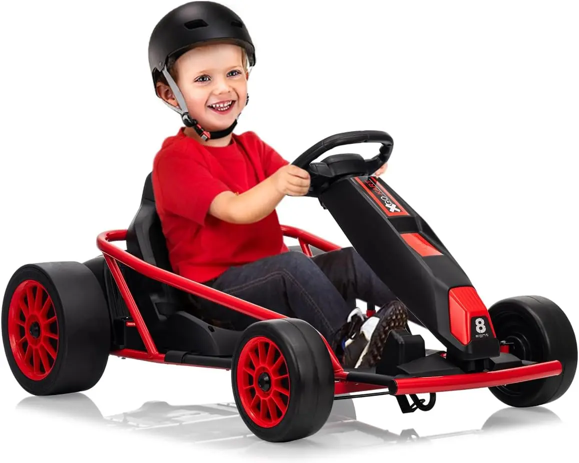 GAOMON 24V Kids Ride-On Wheels Electric Go Kart with Dual 250W Motors, 9Ah Battery, 8MPH High-Speed Drifting Car, Power Display, Slow Start, Adjustable Speeds, Music, Horn, 150Lbs Max Load, Red