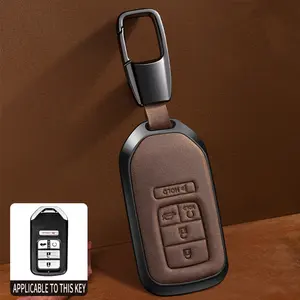 For Honda Key Fob Cover with Keychain, LEATHER Key Case Protection Fit for Accord Civic CRV Pilot Odyssey Smart Key Hold Car Interior Accessories Car Key Protector Car Key Holder