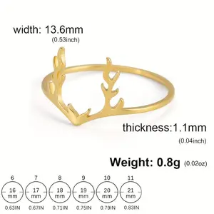 1pc Elk Antler Ring Animal Antler Shape Ring Stainless Steel Antler Finger Ring Fashion Wedding Ring Jewelry Gift Couple Ring Christmas Party Gift