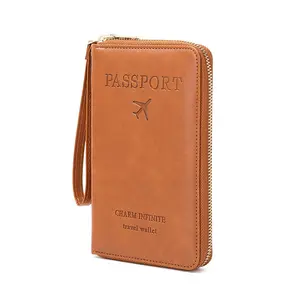 New Long RFID Passport Holder Zipper Travel Wallet Multi-Function Document Organizer for Passport Tickets ID Cards