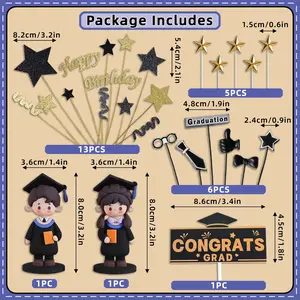 Graduation Cake Decoration Set, Boy Girl Figurine Plaque Combo, Essential for Graduation Ceremony Dessert Table Decorations