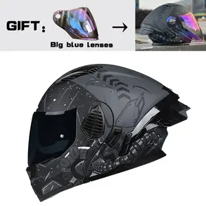 Nbtk Brand Flip-Up Motorcycle Helmet, Protective Gear, A blue-purple large lens is given as a gift. Abs Material with Eps Padding, Multiple Ventilation, Detachable Liner, Adjustable Airfoil, Unisex All-Season Use