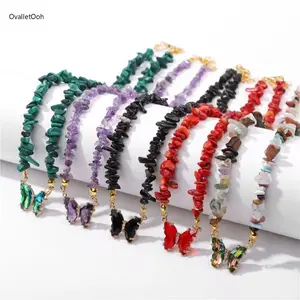 Unique Handmade Amethyst Crystal Chip Necklace, Beaded Butterfly Pendant Healing Crystal Jewelry