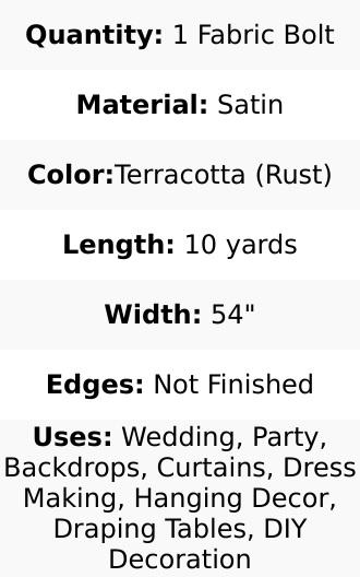 Terracotta (Rust) Satin Fabric Bolt 10 Yards 54"