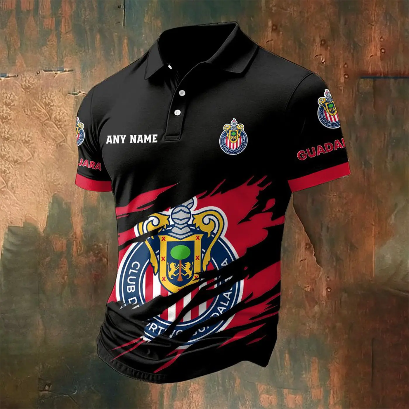LIGA MX Chivas Guadalajara Personalized Name Multi Color Polo ST2502