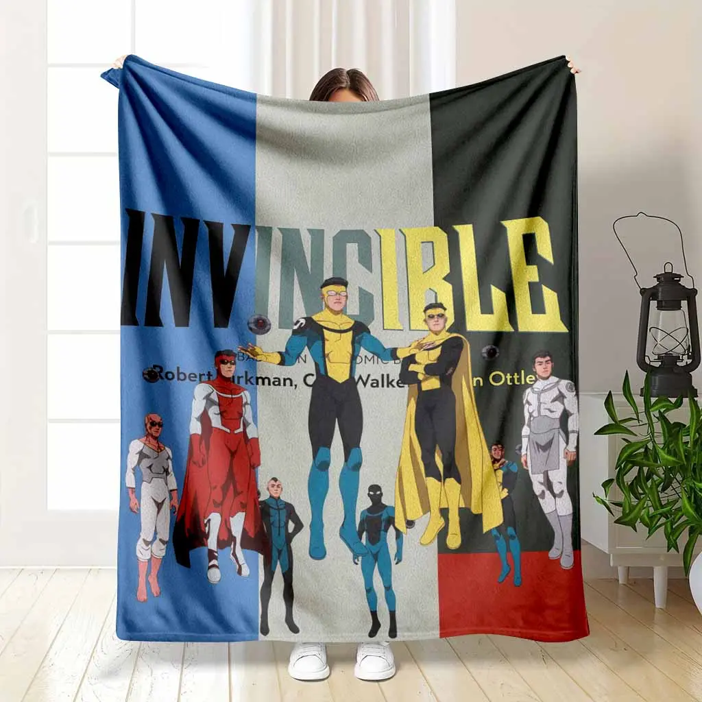 Invincible Flannel Blanket Superhero Comic Print Design Soft Warm Cozy Lightweight Decorative Throw Blanket for Bedroom Living Room Office Sofa Gifts