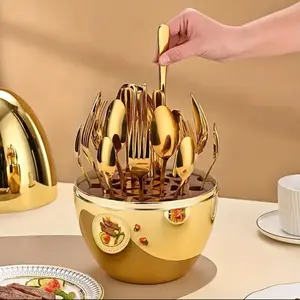 New Home Essential 2025 Creative Tableware Set - 24-Piece Stainless Steel Set with Egg-Shaped Storage Box