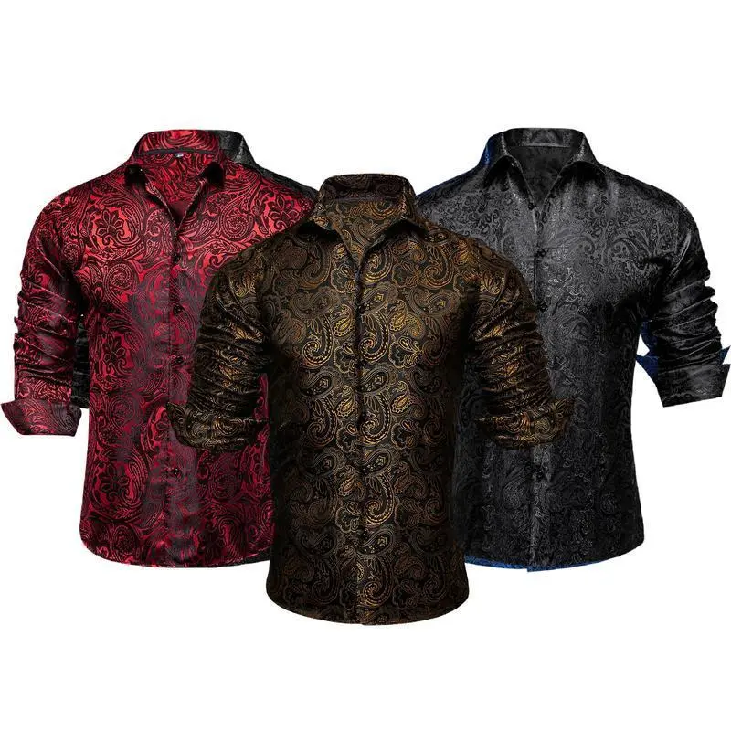 3-Pack Unisex Paisley Floral Cotton Dress Shirts, Luxury Slim-Fit Breathable Wrinkle-Resistant Business Tops with Long Cuffs & Cufflinks for Wedding Parties (Sports & Outdoor Outerwear), Anti-Wrinkle