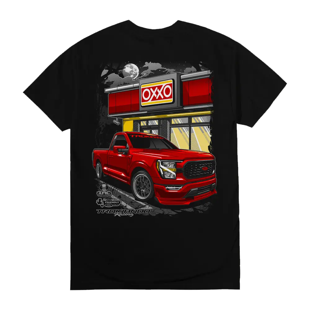 Coyote Oxxo T-Shirt - Classic Muscle Car Graphic Tee for Fans, Black Short Sleeve Crewneck, 100% Cotton, Made in USA Tropical