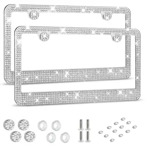 License Plate Frame - Lastingly Bling and Sparkly License Plate Frame for Women, Stainless Steel & Obstruction-Free Frame with Multifaceted Rhinestones,Black, 1 Pack