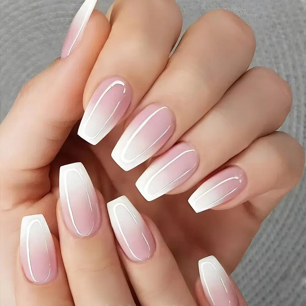 4-Piece Glossy Short Ballerina Press-On Nails – Pink Gradient