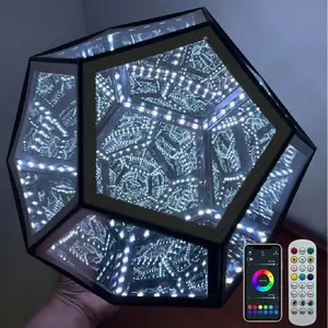 Infinity Dodecahedron Gaming Light, Cool RGBW Led Desk Table Lamp Light for Bedroom Gaming Room Decor, Unique Colorful Mood Changing Ambient Night Lighting lamp Adult Men Birthday Gift