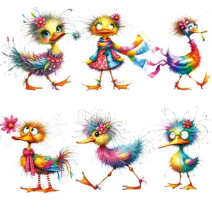Cute Cartoon Duck Iron-On Transfers Set, DIY Heat Transfer Stickers for T-Shirts, Backpacks, Pillows, Clothing Decorations