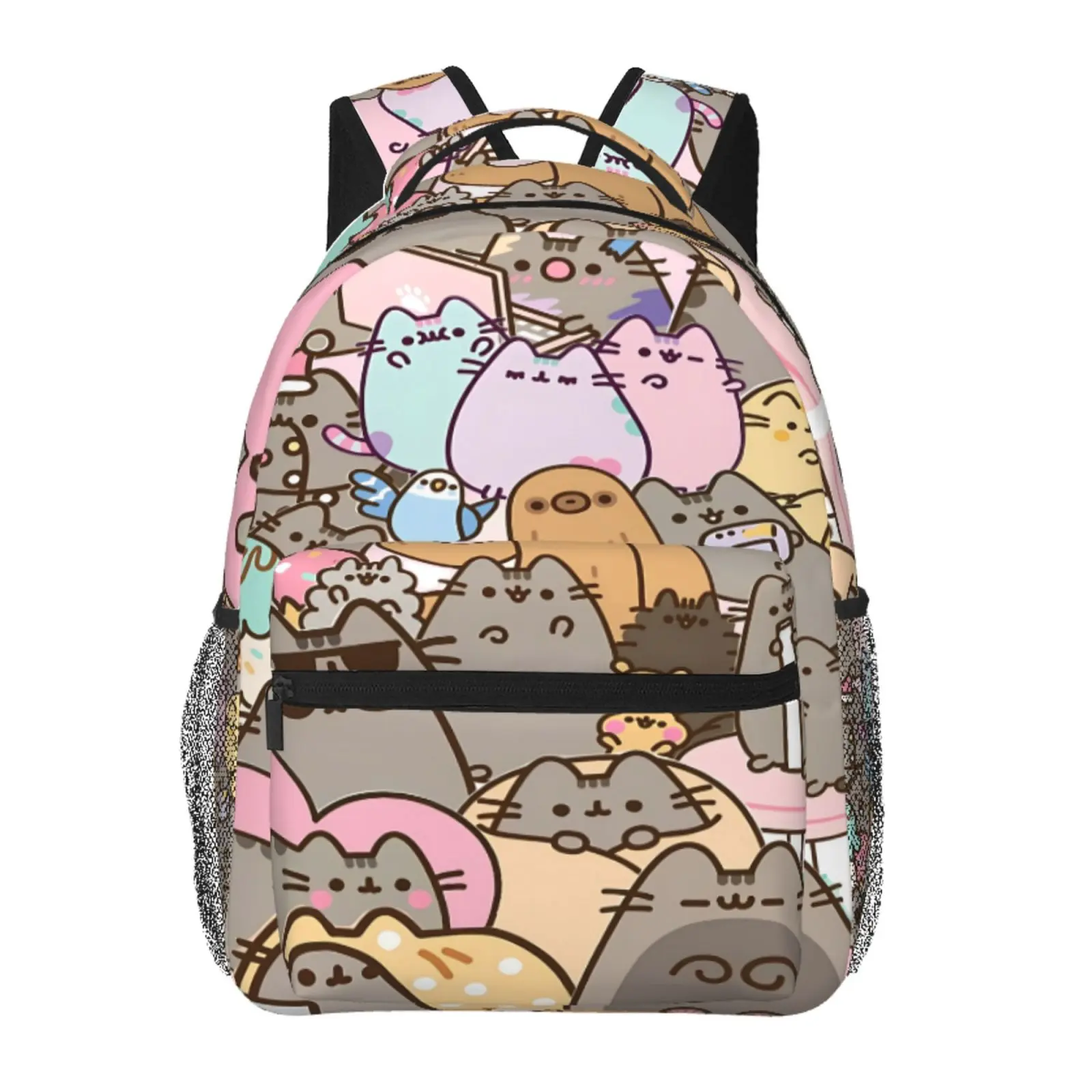 Pusheen Vertical All-Over Print Backpack Large Capacity Pusheen Vertical Outdoor Daypack for Hiking Field Trips Daily Commute, Cartoon Casual Pusheen Vertical Merch Laptop School Bag for Teens Adults & Gift Giving