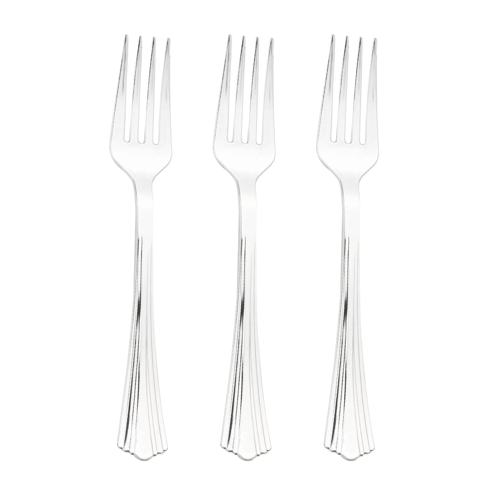 Shiny Metallic Groove Silver Plastic Forks