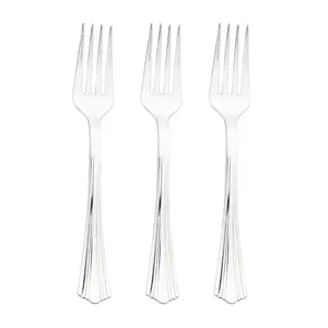 Shiny Metallic Groove Silver Plastic Forks