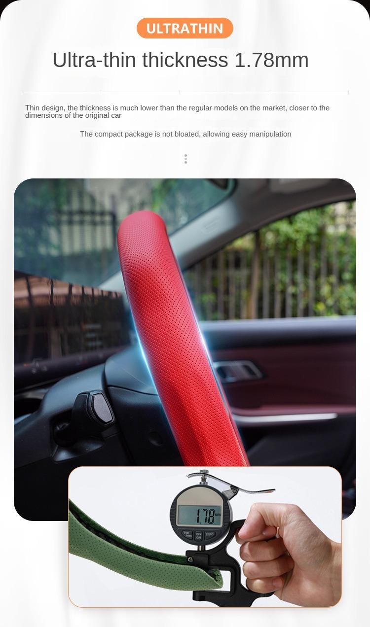 Napa Leather Steering Wheel Cover - Quick Turn Non-Slip Breathable Ultra Thin Universal Fit for All Seasons Car Interior Kit Automotive Steeringwheelcover