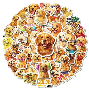 50 cartoon pet golden retriever puppy doodle stickers for decorating phone cases, skateboards, helmets, and laptops