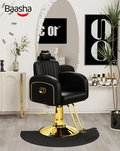 Baasha Comfortable Black and Gold Salon Chair, Memory Soft Cushions, Heavy Duty Reclining Barber Chair, Stylish Hair Chair with Removable Headrest, Weight Capacity 440 lbs tattoo chair