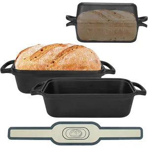 Cast Iron Loaf Pan with Lid |   Bread Baking Pans |   Even Heat Distribution for Homemade Bread, Cake, Meatloaf |   2 Piece Set with 2 Bonus Bread Mats