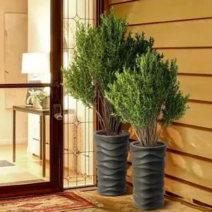 Modern Style Indoor Planters Set of 2 - Tall MgO (Magnesium Oxide) Flower Pots in Black, Spacious Large-Sized Planters Perfect for Porch, Balcony, or Indoor Spaces