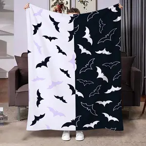 Halloween Bat Pattern Flannel Blanket, Design, Cozy Office Nap Throw, Dorm Room Essentials, All-Season Warmth