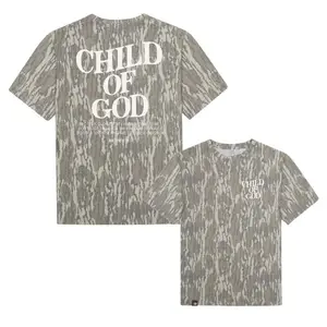 Child Of God Christian Faith Graphic Tee Camouflage Shirt Bible Verse Streetwear Jesus Religious Outfit Inspirational Worship Apparel Unisex Trendy Faith Based Clothing for Church and Daily Wear