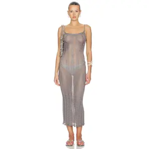 Lovers and Friends Oliviyah Wavy Knit Midi Dress in Metallic Silver