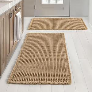 grid design mat set, 2 counts/set non-slip rectangle mat, absorbent rug for home hotel bathroom kitchen decor, unique rugs, machine washable rug