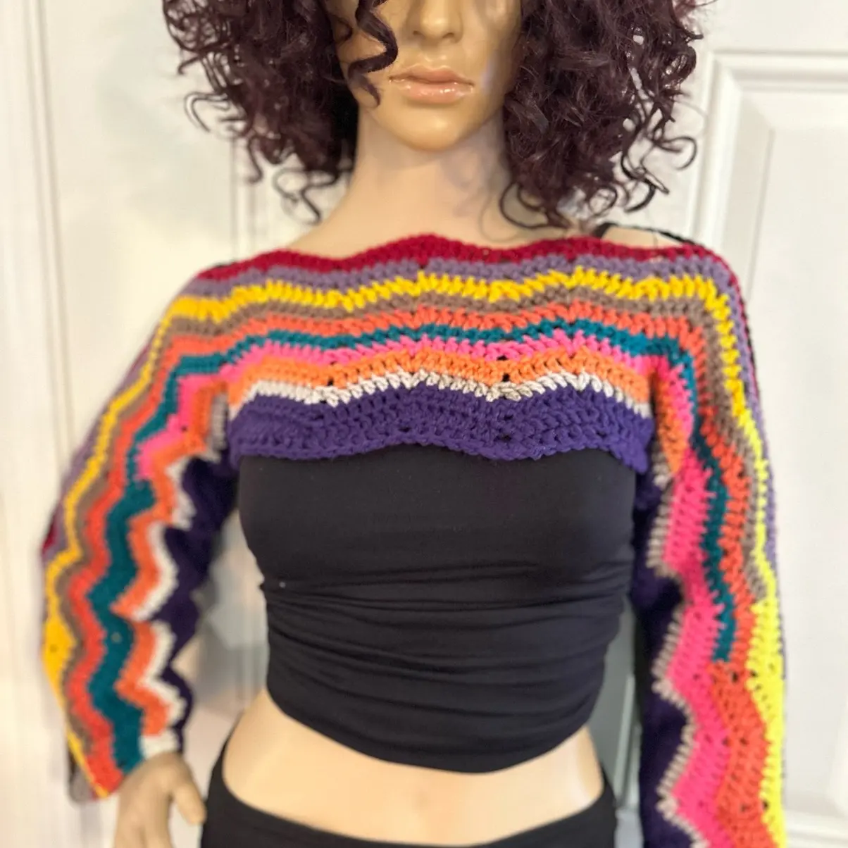 Hand crochet Shoulder Shrug in multi colors, crochet sleeves Womenswear Tops
