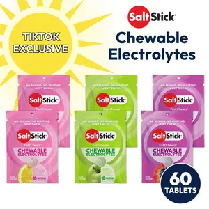 SaltStick Chewable Electrolyte Tablets - Fast Acting Hydration Sunshine Variety Pack - Vegan Non-GMO - Pink Lemonade, Green Apple & Mixed Berry - Sugar-Free - Pre-Cramp Relief