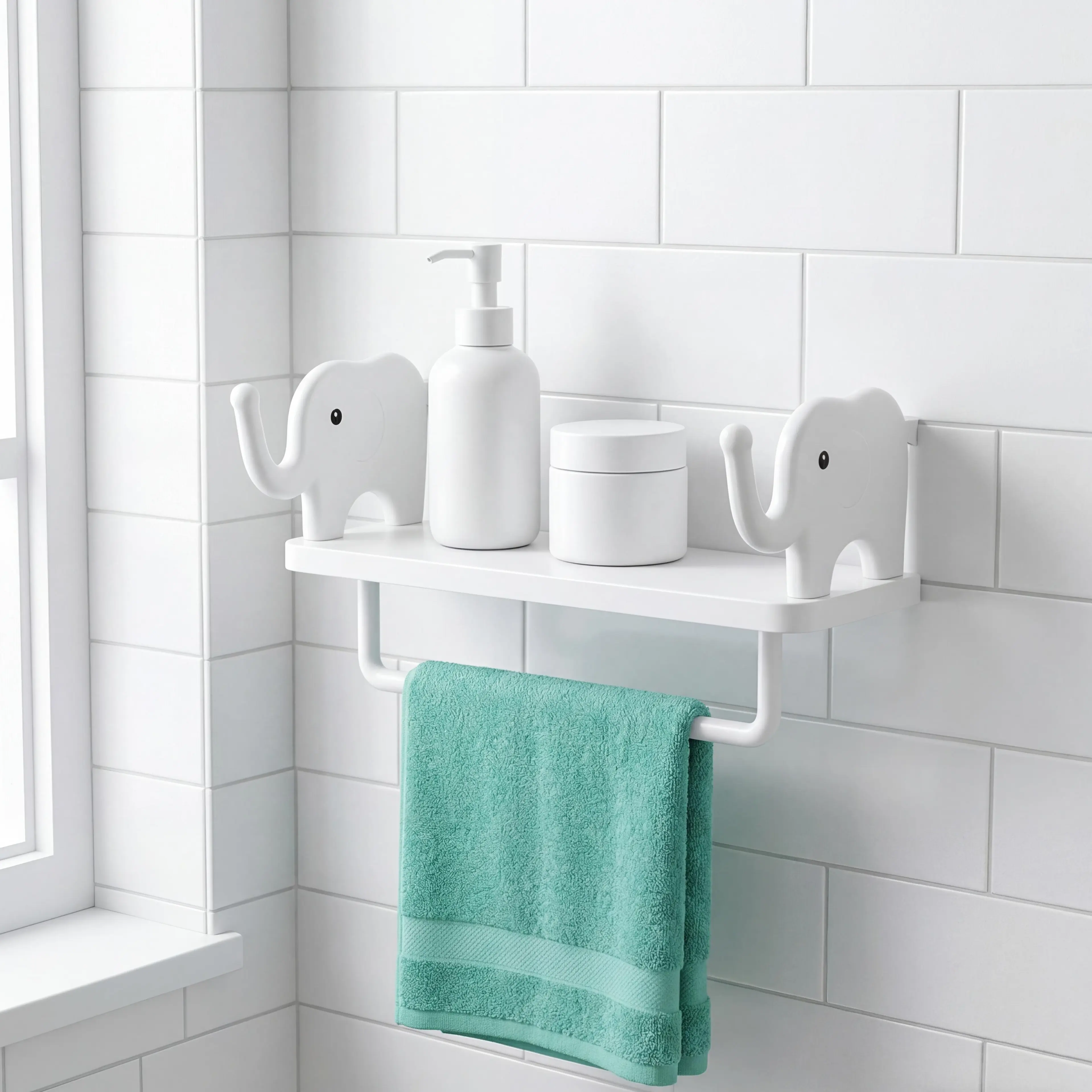 Elephant-Shaped No-Drill Plastic Wall Hanging Storage Rack - Tool-Free Assembly, 5kg Load Capacity, Animal Theme Bathroom Decor Artistic Hanging Hook, Kitchen Counter Small Item Organizer, Gift Ideas