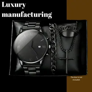 Men's 4-Piece Watch Set - Watch Bracelet Necklace & Ring - Elegant Accessory for Casual & Formal Wear - Perfect for Birthdays Valentine's Day or Family Gifts