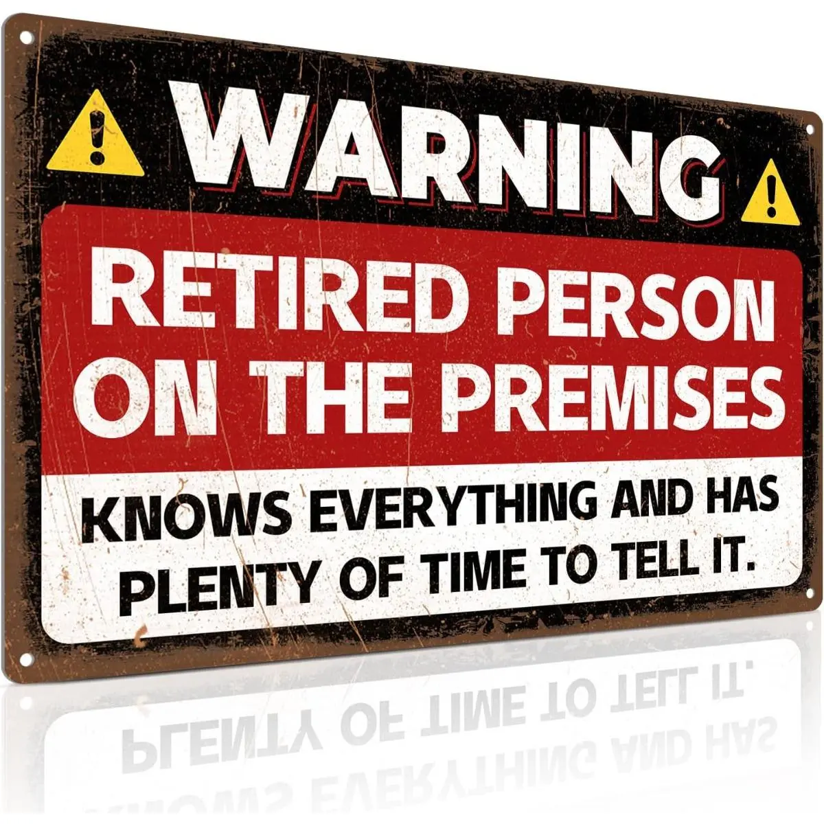 Rustic Tin Style Retired Person On The Premises Metal Tin Sign - 8x12in 1950s Retro Aged Home Decoration, Grandpa Retirement Gift, Men's Stuff Room Accessory, Home Decor Plaque
