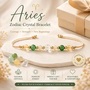 Original Design Zodiac Series Natural Gemstone Bracelet | Aries Themed Minimalist Crystal Jewelry | Handcrafted Dainty Constellation Bracelet | Personalized Birthday Gift for Her