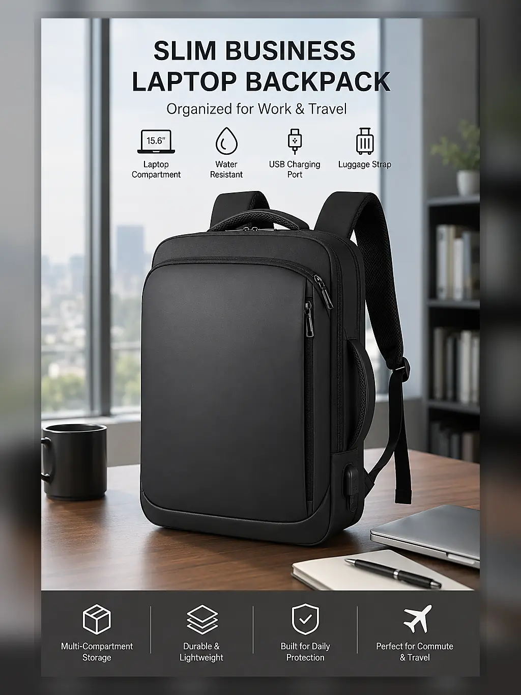 Unisex Laptop Backpack - Lightweight Splash-Resistant Storage Bag with USB Charging Port, Padded Laptop Compartment, Multiple Pockets - Ideal for Work, Travel, Back to School Home Organizer