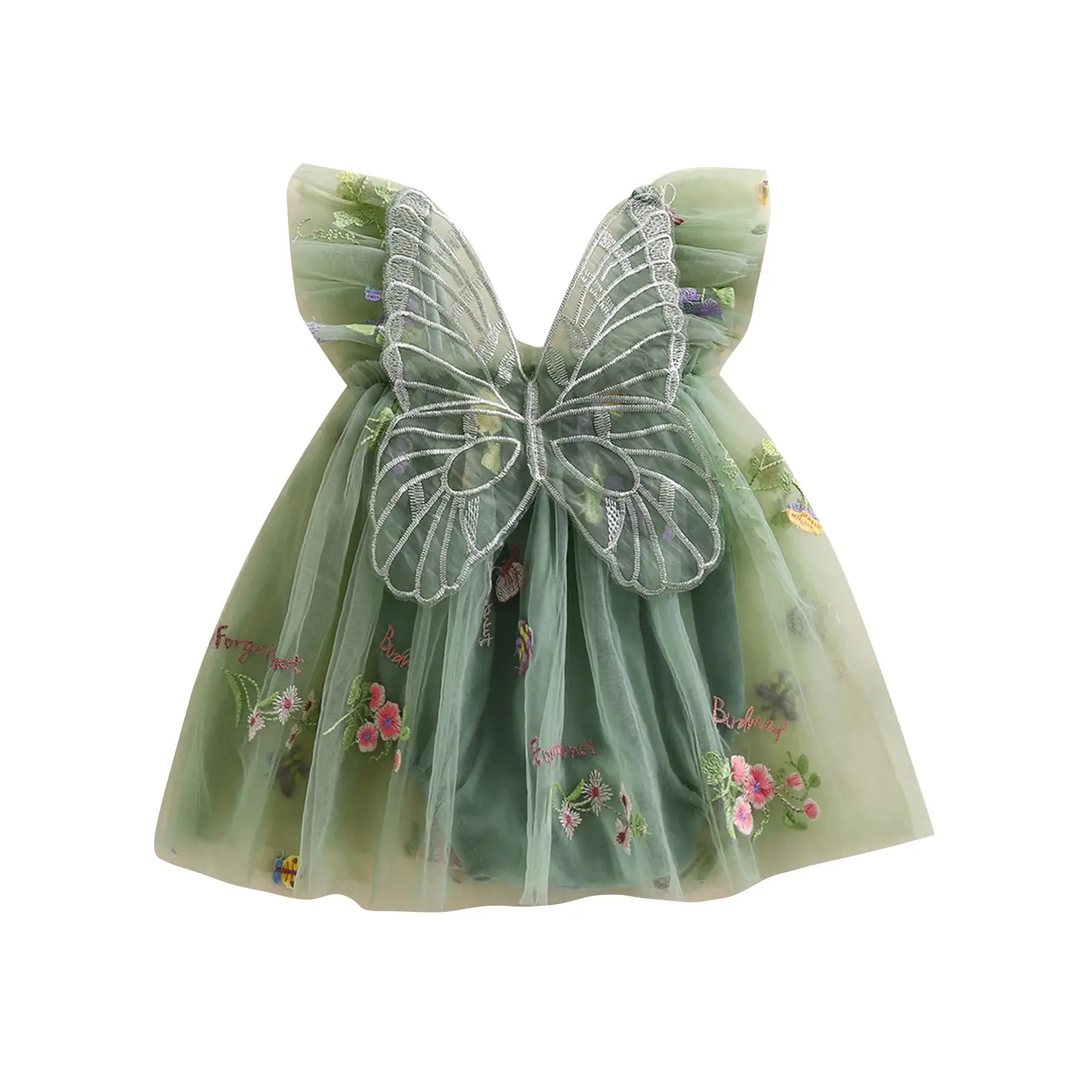 Baby Girls Tulle Dress Sleeveless Floral Butterfly Tutu Dress Toddler Girls Birthday Party Princess Dresses