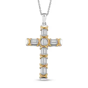 Cubic Zirconia Cross XOXO Pendant in 18K Yellow Gold Plated and Platinum Plated with Stainless Steel Necklace 20 Inches
